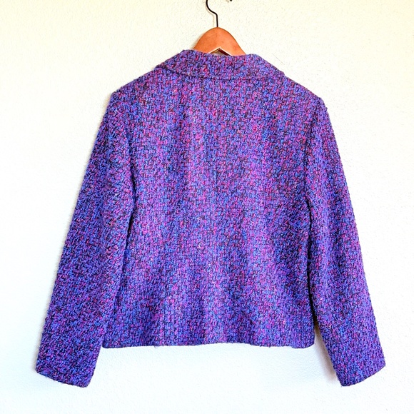 VTG 90s Vibrant Purple Bouclé Tweed Blazer by Portrait Size L - Picture 10 of 15